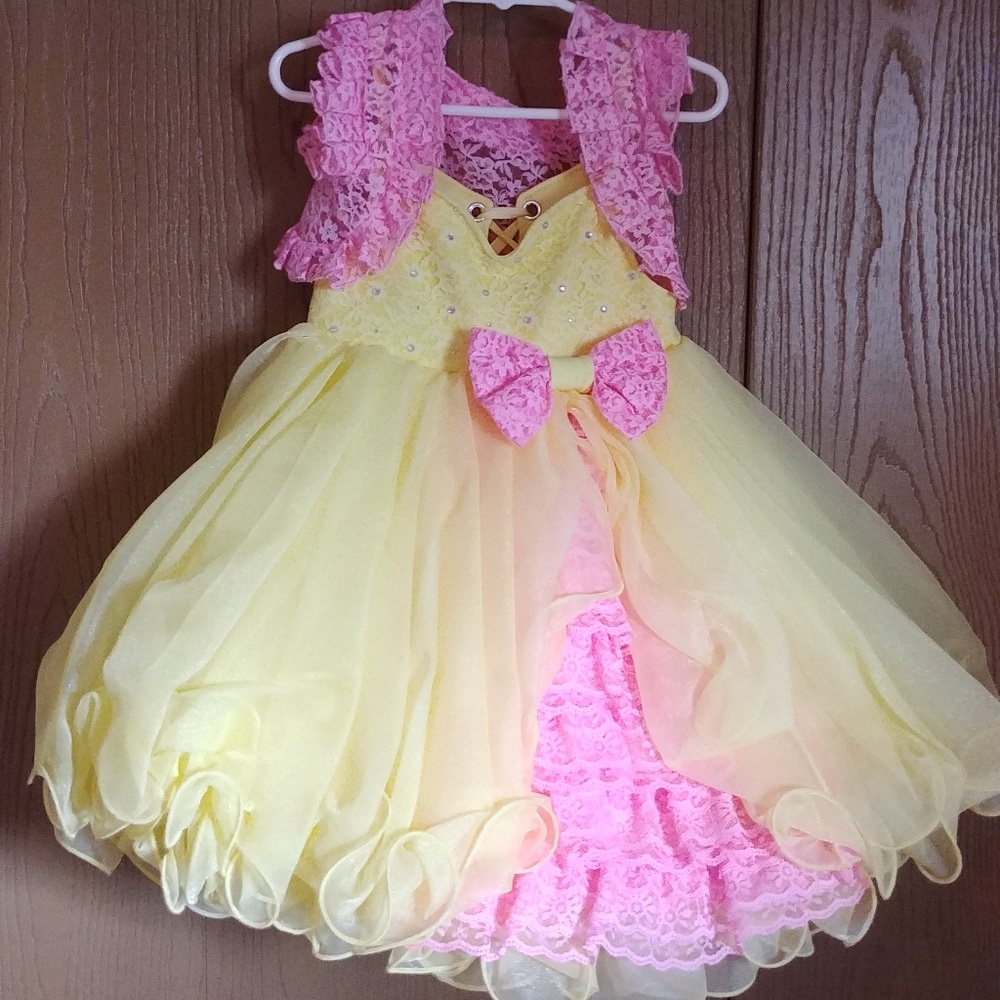 Custom Yellow and Pink babydoll pageant dress